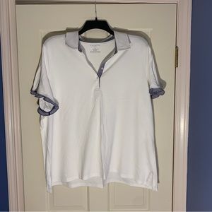 TALBOTS PLUS WHITE POLO WITH CHECKERED TRIM